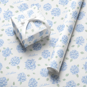 Personalised Blue Hydrangea Bridal Shower Gift Wrapping Paper