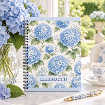 Personalised Blue Hydrangea Floral Notebook