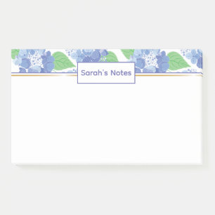 Personalised Blue Hydrangea Floral Post-it Notes
