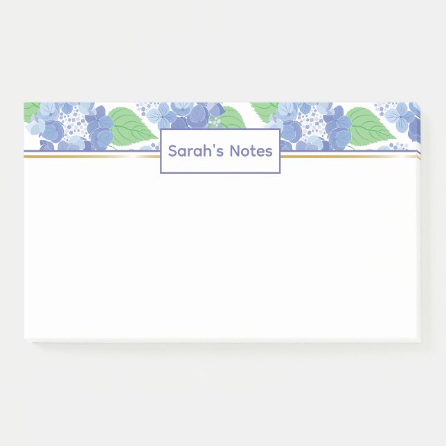 Personalised Blue Hydrangea Floral Post-it Notes (Front)