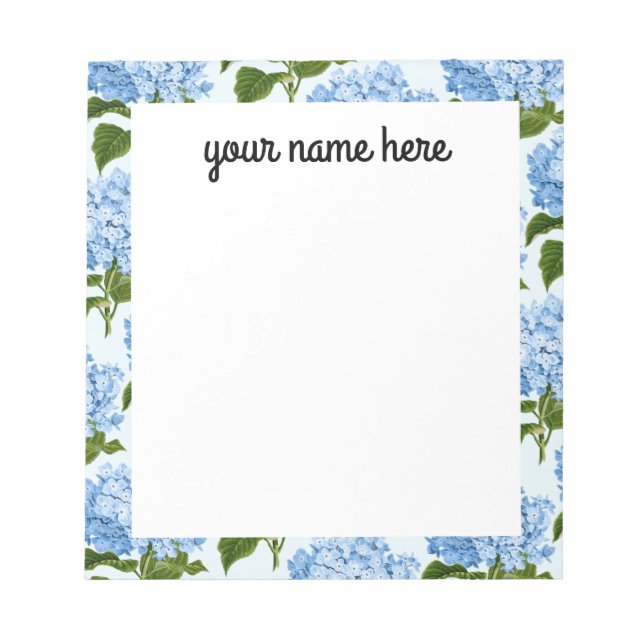 Personalised Blue Hydrangea Notepad (Front)