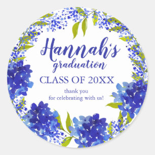 Personalised Blue Hydrangea Thank You Graduation Classic Round Sticker