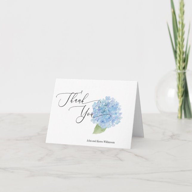 Personalised Blue Hydrangea Watercolor Thank You Card (Front)