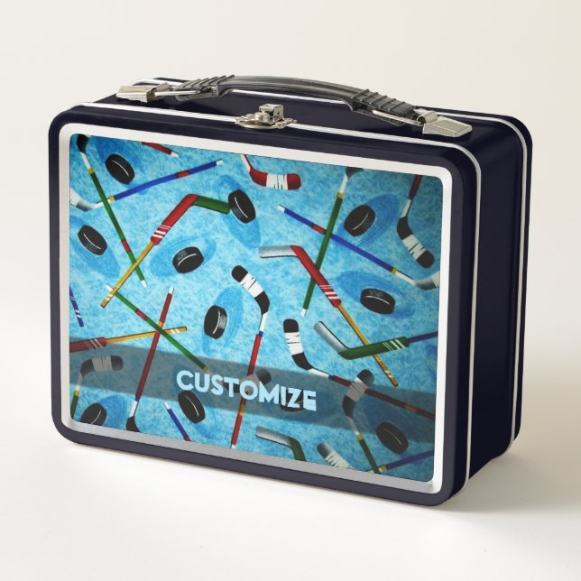 Personalised Blue Ice Hockey Metal Lunch Box (Front)