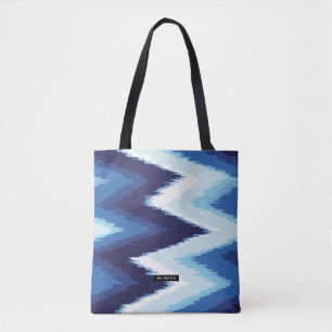 Personalised Blue Ikat Chevron Pattern Bridesmaid Tote Bag