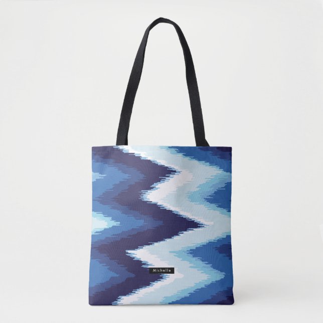 Personalised Blue Ikat Chevron Pattern Bridesmaid Tote Bag (Front)