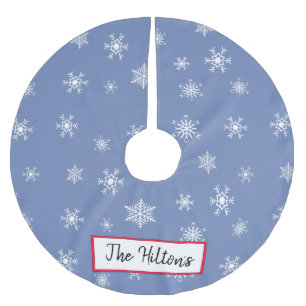 Personalised Blue Indigo Snowflake Christmas Skirt Brushed Polyester Tree Skirt