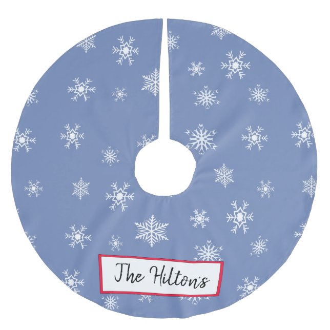 Personalised Blue Indigo Snowflake Christmas Skirt Brushed Polyester Tree Skirt (Front)