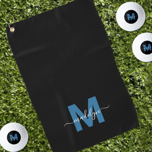Personalised Blue Initial Name Monogram Golf Towel (Personalized Blue Initial Name Monogram Golf Towel)