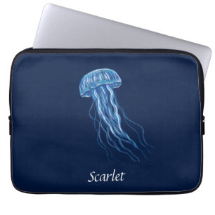 Personalised Blue Jellyfish illustration design  Laptop Sleeve