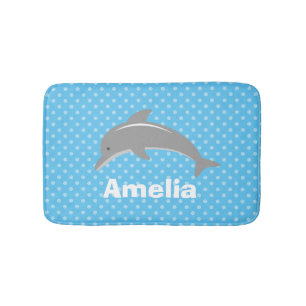 Personalised blue kids bath mat with cute dolphin