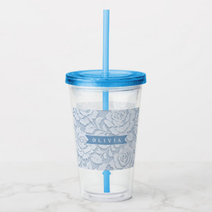 Personalised Blue Lace Floral Elegant Romantic Acrylic Tumbler