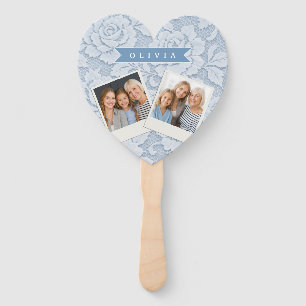 Personalised Blue Lace Floral Elegant Romantic Hand Fan