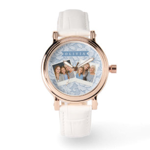Personalised Blue Lace Floral Elegant Romantic Watch