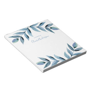 Personalised blue leaves watercolor Notepad