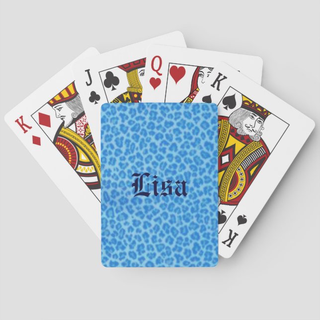Personalised Blue Leopard Skin Playing Cards (Back)
