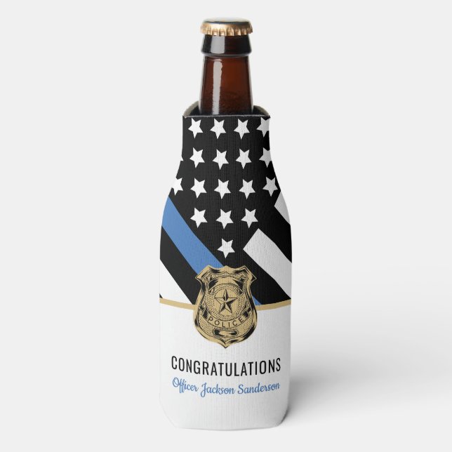 Personalised Blue Line Police Retirement Party Bottle Cooler (Bottle Front)