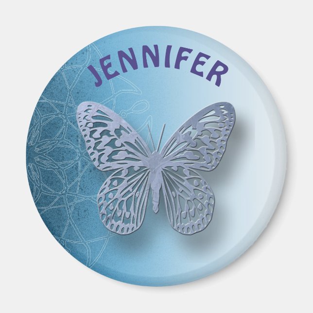 Personalised Blue mandala and Butterfly Magnet (Front)