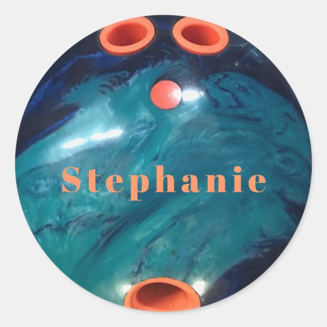 Personalised Blue Marble Orange Bowling Ball  Classic Round Sticker (Front)
