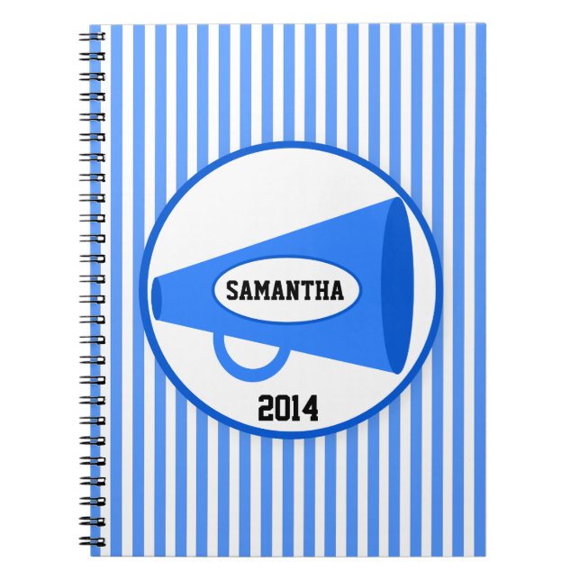 Personalised Blue Megaphone And Blue Stripes Notebook (Front)