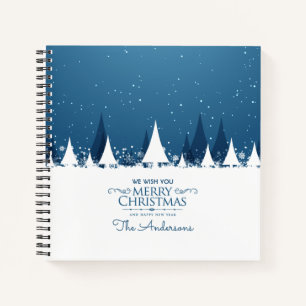 Personalised Blue Merry Christmas   Guestbook Notebook