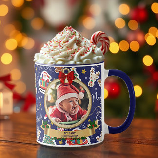 Personalised Blue Merry Christmas HO!HO!HO! Mug