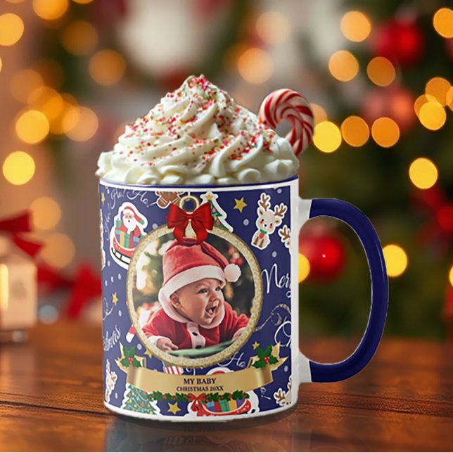 Personalised Blue Merry Christmas HO!HO!HO! Mug (Creator Uploaded)