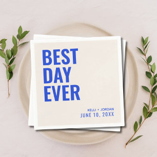 Personalised Blue Modern Best Day Ever Wedding Napkin