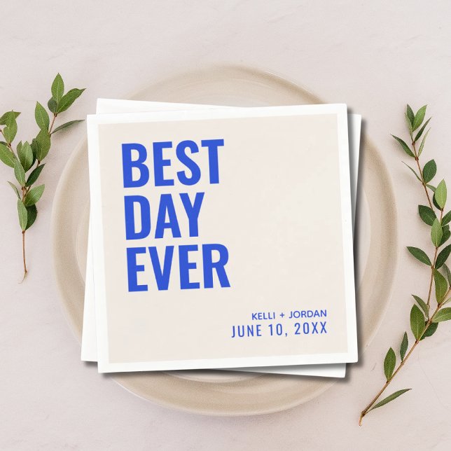 Personalised Blue Modern Best Day Ever Wedding Napkin (Personalized Blue Modern Best Day Ever Wedding Napkins
)