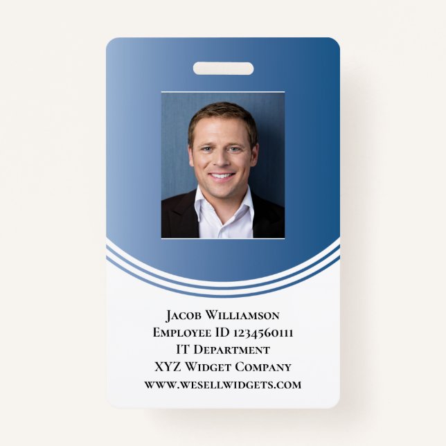 Personalised Blue Modern Business Employee Photo ID Badge (Front)