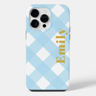 Personalised Blue Modern Check iPhone Case