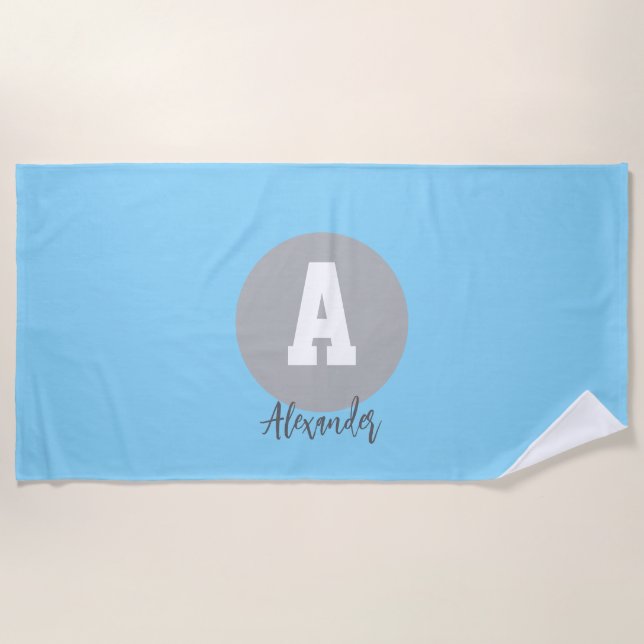 Personalised Blue Monogram Beach Towel  (Front)