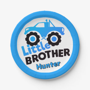 Personalised Blue Monster Truck Little Brother Paper Plate