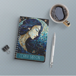 Personalised Blue Moon  Mosaic Portrait  Notebook
