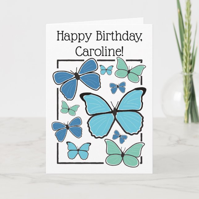 Personalised Blue Morpho Butterfly Happy Birthday Card (Front)