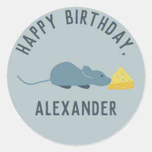 Personalised Blue Mouse and Cheese Classic Round Sticker