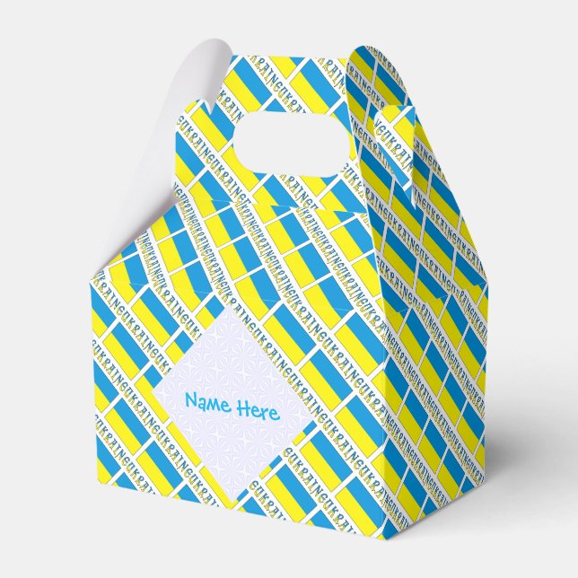 Personalised Blue Name Ukraine Flag Tiled Gable Favour Box (Front Side)