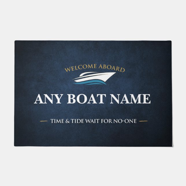Personalised Blue Nautical Sailing Boat door mat (Front)