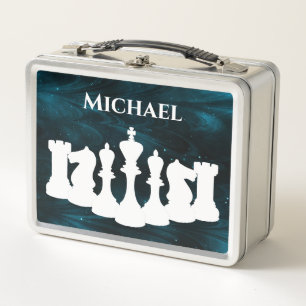 Personalised Blue Nebula Chess Piece King Metal Lunch Box