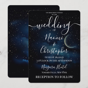 Personalised Blue Night Sky Moon Wedding Invitation