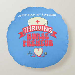 Personalised Blue NURSEPRENEUR Nurse Entrepreneur Round Cushion