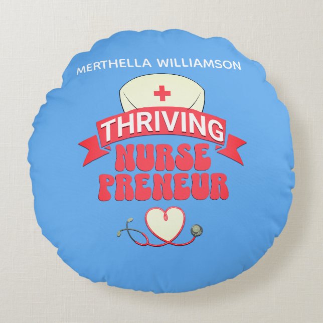 Personalised Blue NURSEPRENEUR Nurse Entrepreneur Round Cushion (Front)