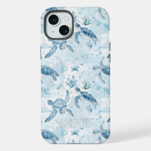 Personalised Blue Ocean Under The Sea Turtles iPhone 15 Plus Case