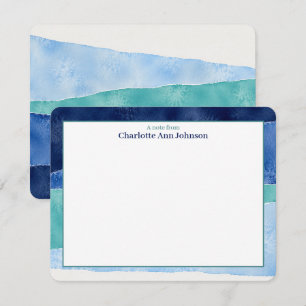 Personalised Blue Ocean Watercolor Flat Card