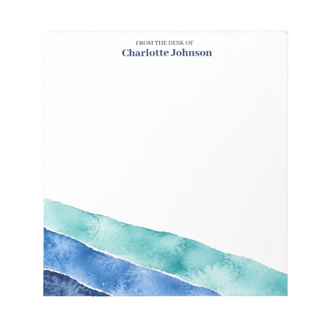 Personalised Blue Ocean Watercolor Writing Notepad (Front)