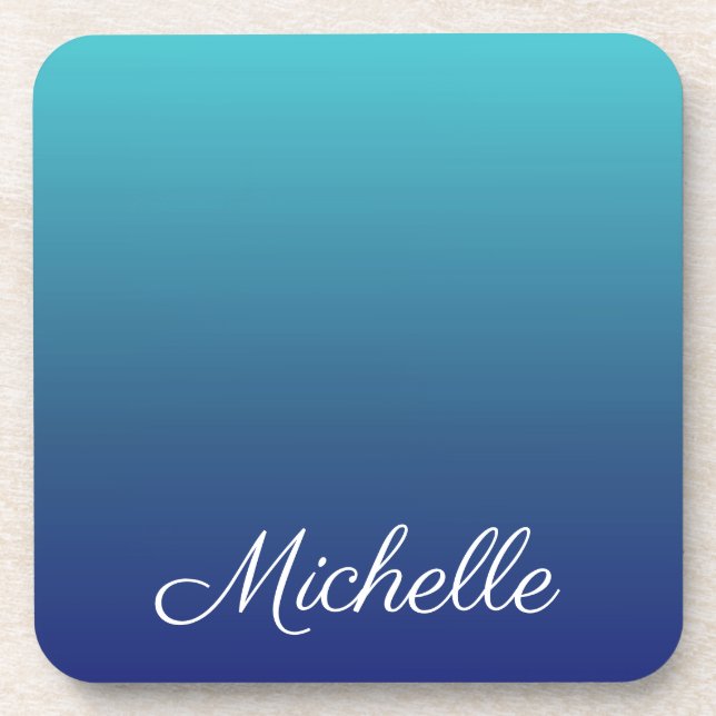 Personalised blue ombre gradient coaster (Front)