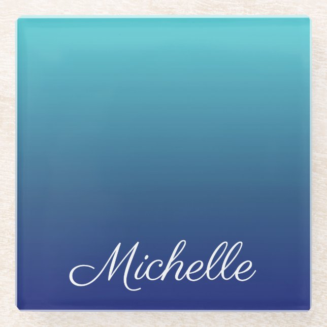 Personalised blue ombre gradient glass coaster (Front)