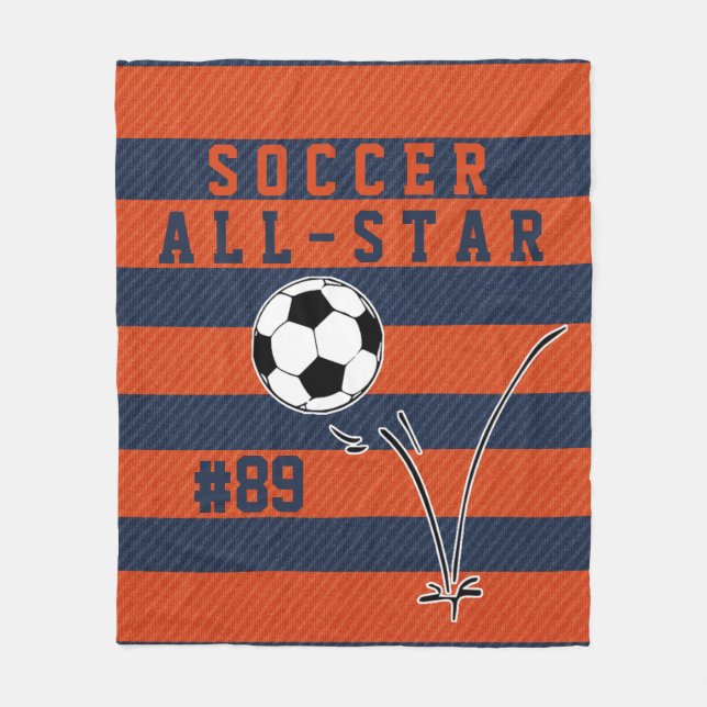 Personalised Blue & ORANGE SOCCER Fleece Blanket (Front)