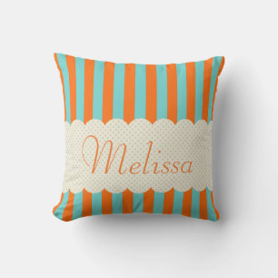Personalised Blue Orange Stripes Polka Dots Design Cushion