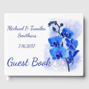 Personalised Blue Orchids Wedding Guest Book
